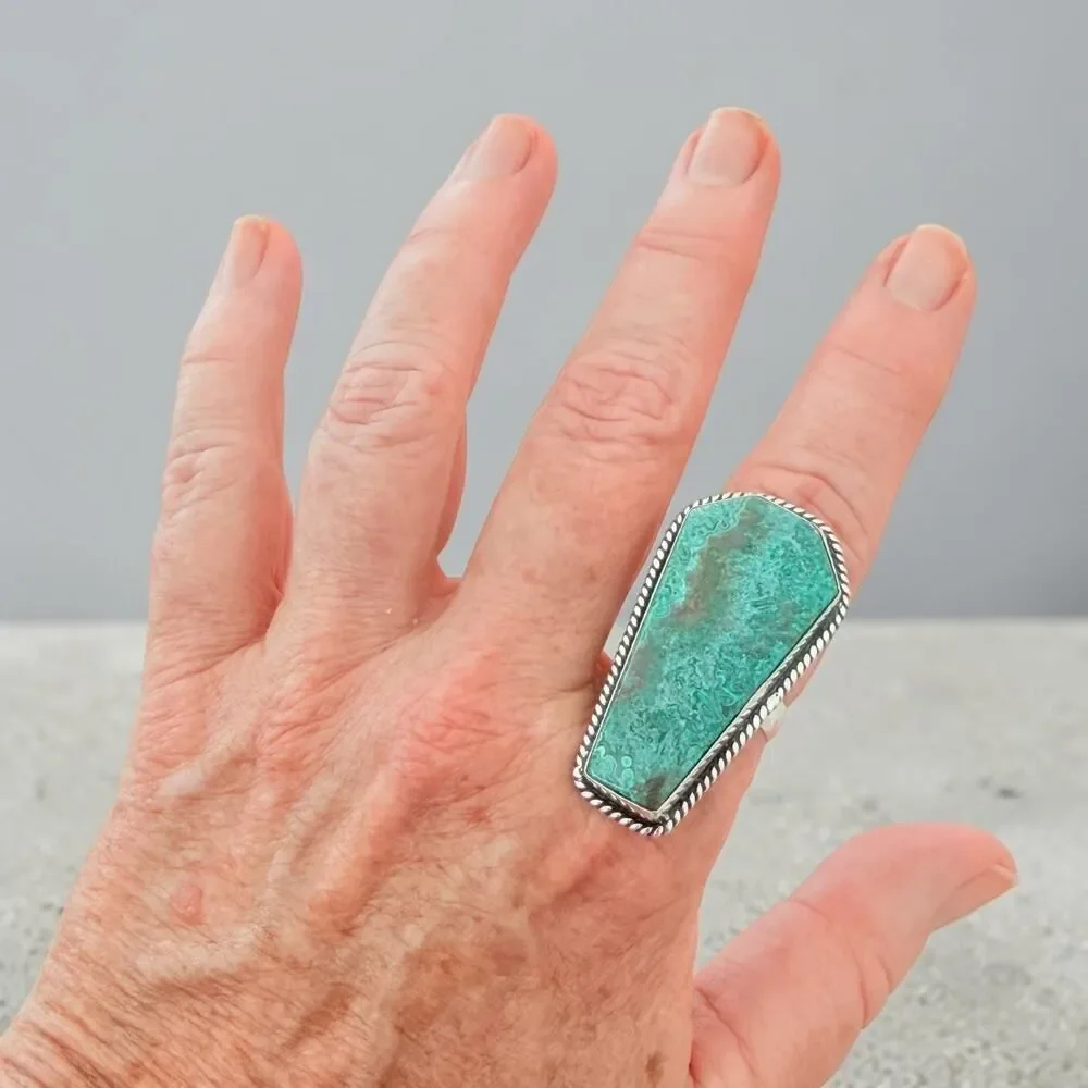 Mexican Laguna Lace 925 Silver Plated Coffin Ring Size 11